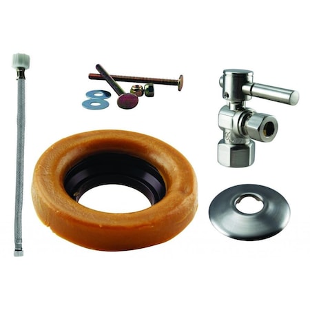 Westbrass Toilet Kit W/ 1/4-Turn 1/2 in IPS Stop and Wax Ring, Lever Handle in Satin Nickel D1613TBL-07